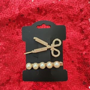 Gold Rhinestone and Faux Pearl Embellished Hair Clips